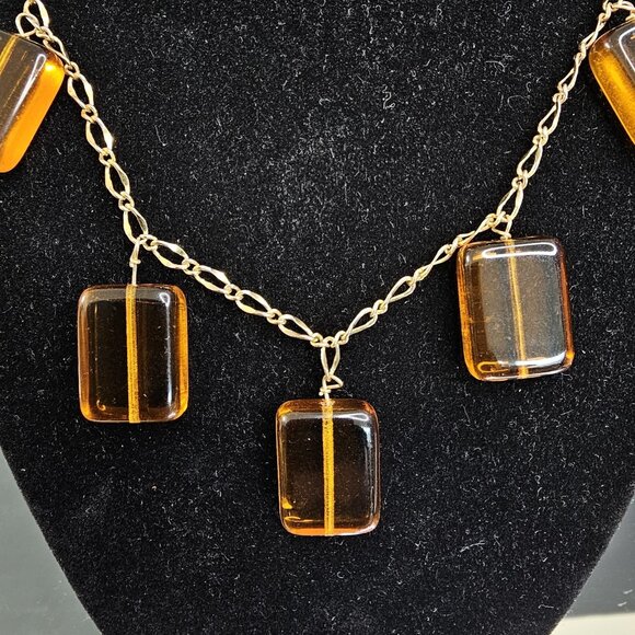 14K Gold Filled 18" Necklace With 5 Faux Amber Pendants Gorgeous! - Picture 2 of 6
